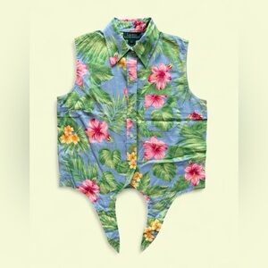 Vintage 1990s Womens Ralph Lauren Tie Up Linen Hawaiian shirt size 4/S